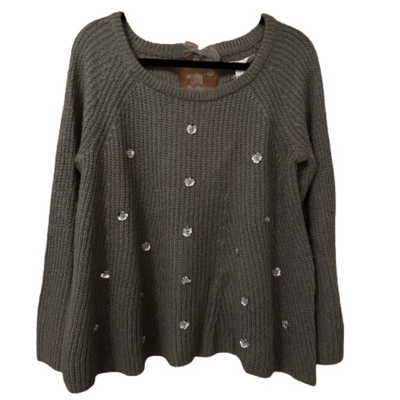 LC LAUREN CONRAD Sweater Swing Embellished Boxy Scoop Neck Gray Small - Picture 4 of 9